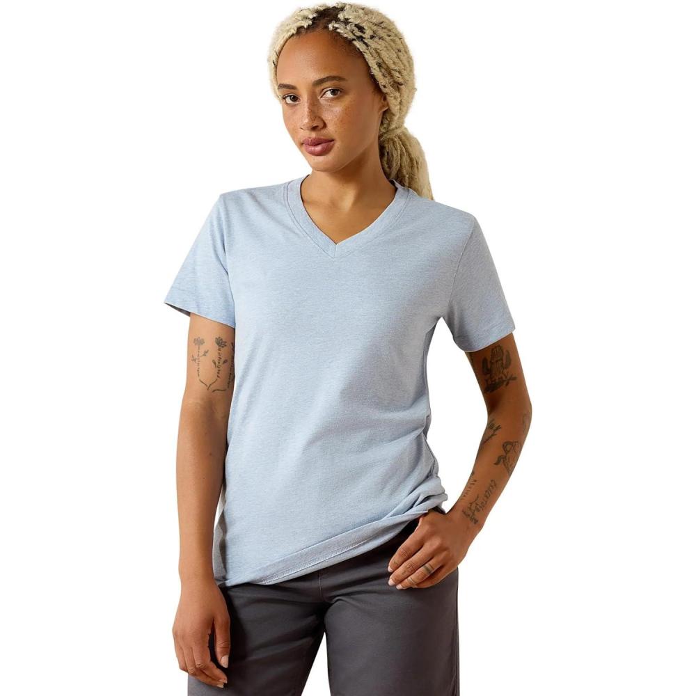 imageAriat Womens Rebar Cotton Strong Standard VNeck TShirtWashed Rain Heather