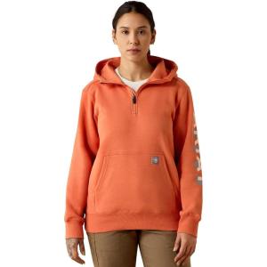 ARIAT Women’s Rebar Lightweight Logo 1/2 Zip Hoodie(Langunisto Heather/Tropical Pe)