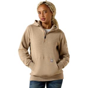 ARIAT Women’s Rebar Lightweight Logo 1/2 Zip Hoodie(Oatmeal Heather/Whisper Pink)