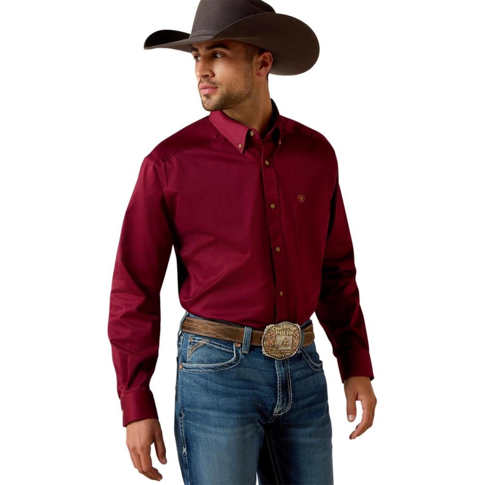 imageAriat Mens Solid Twill Classic Fit ShirtBurgundy