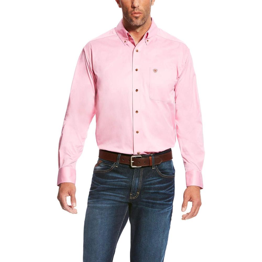 imageAriat Mens Solid Twill Classic Fit ShirtPrism Pink