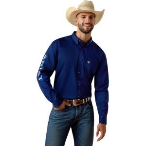 ARIAT Men’s Team Logo Lightweight Twill Classic Fit Shirt(Blue Depths/White Serape)