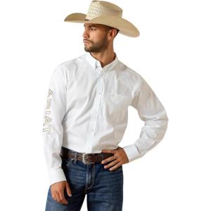 ARIAT Men’s Team Logo Lightweight Twill Classic Fit Shirt(White/Khaki)