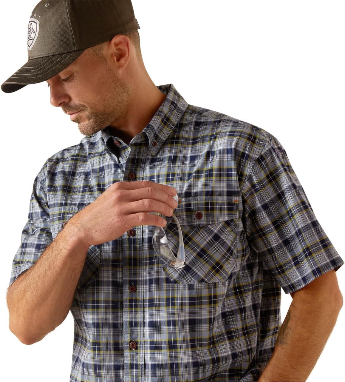 image:imageAriat Mens Rebar Made Tough Venttek Durastretch Work ShirtBlue Indigo Heather