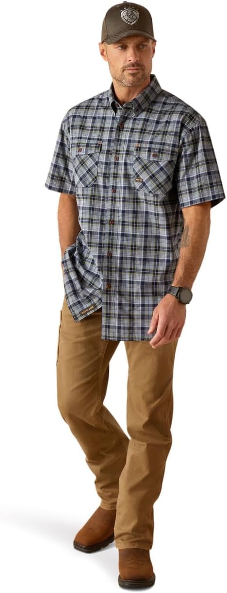 image:imageAriat Mens Rebar Made Tough Venttek Durastretch Work ShirtBlue Indigo Heather