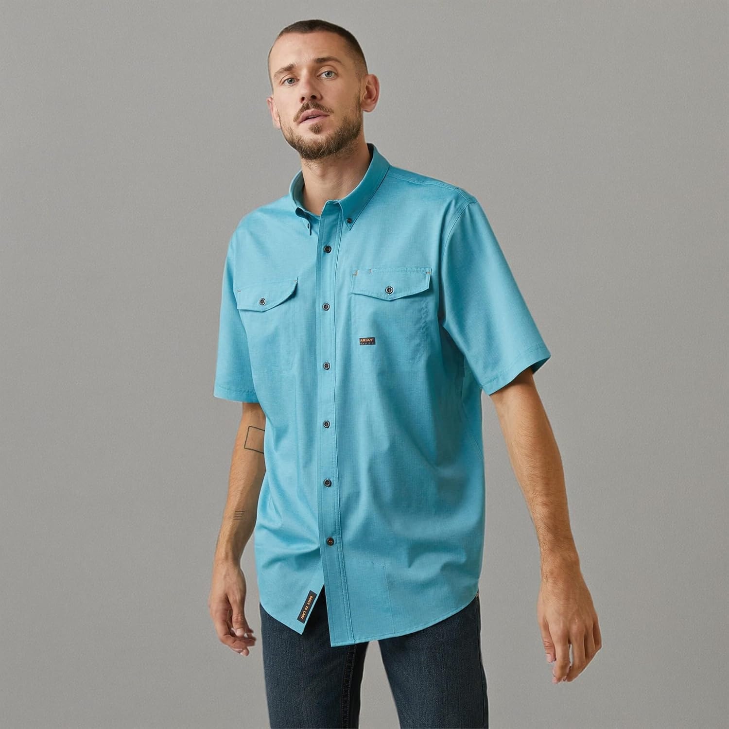 image:imageAriat Mens Rebar Made Tough Venttek Durastretch Work ShirtCaribbean Sea Heather