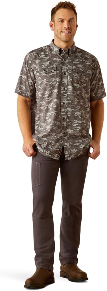 image:imageAriat Mens Rebar Made Tough Venttek Durastretch Work ShirtCharcoal Digi Camo