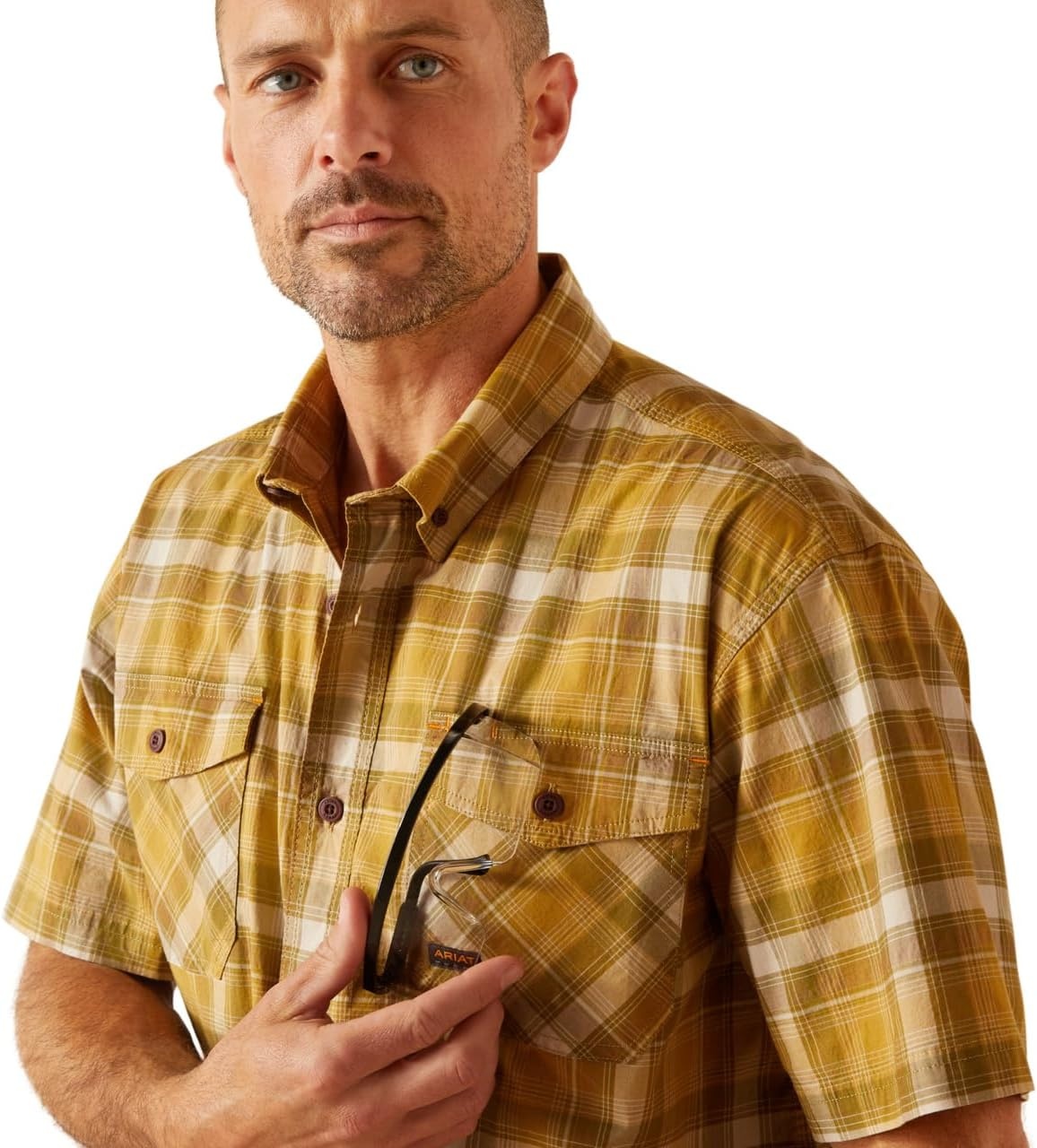 image:imageAriat Mens Rebar Made Tough Venttek Durastretch Work ShirtDried Tobacco Plaid