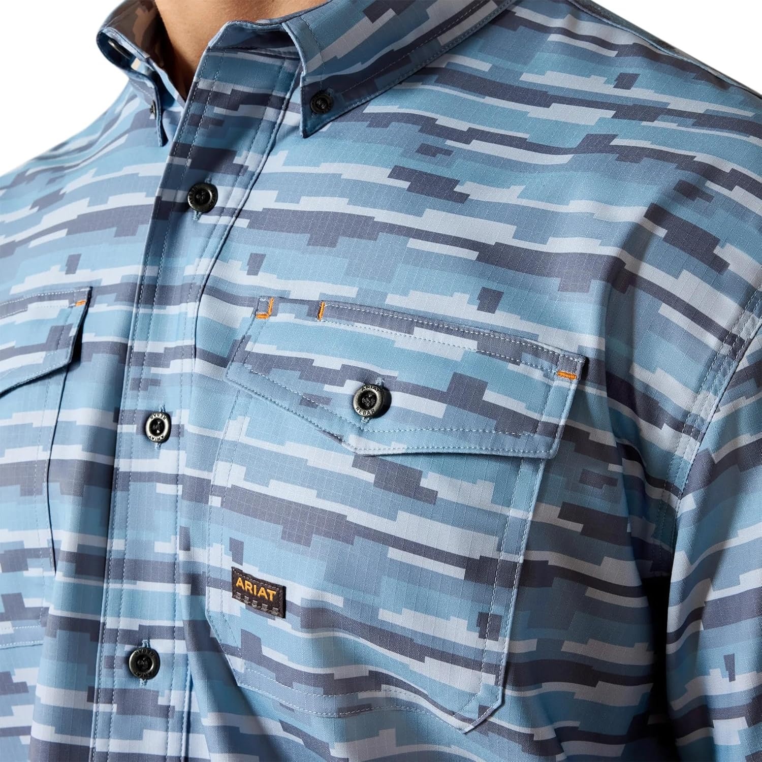 image:imageAriat Mens Rebar Made Tough Venttek Durastretch Work ShirtDusty Blue Print