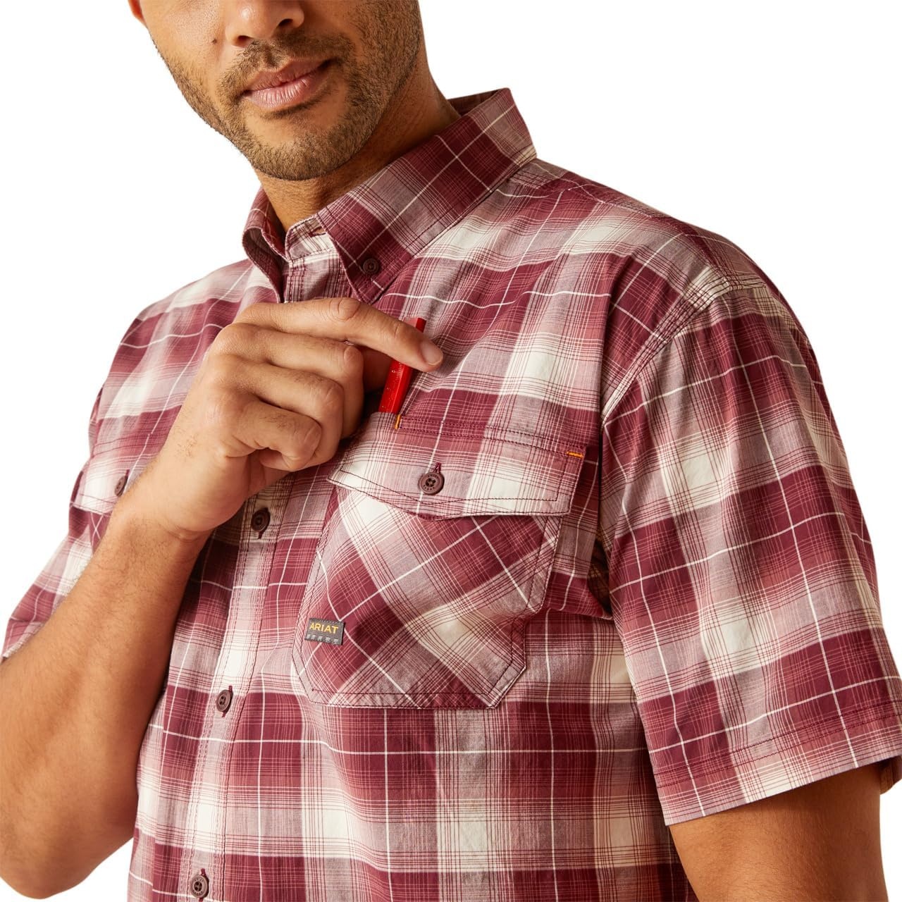 image:imageAriat Mens Rebar Made Tough Venttek Durastretch Work ShirtRoan Rouge Plaid