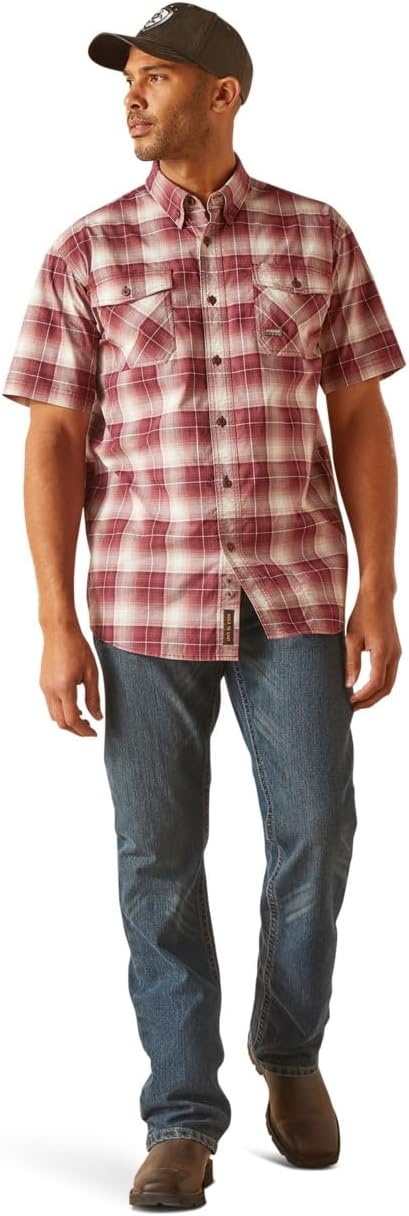 image:imageAriat Mens Rebar Made Tough Venttek Durastretch Work ShirtRoan Rouge Plaid