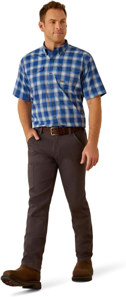 image:imageAriat Mens Rebar Made Tough Venttek Durastretch Work ShirtStrong Blue Plaid