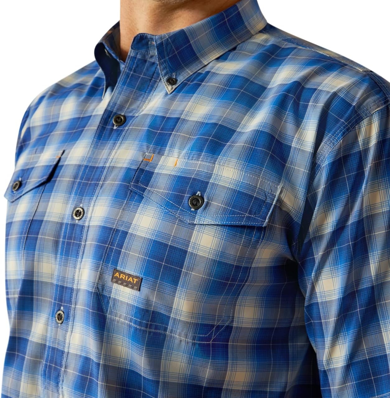 image:imageAriat Mens Rebar Made Tough Venttek Durastretch Work ShirtStrong Blue Plaid