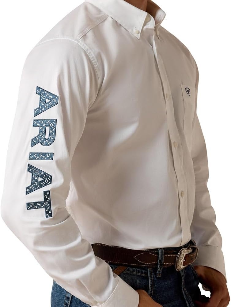 image:imageAriat Mens Team Logo Twill Fitted ShirtWhiteBlue Medallion Fill