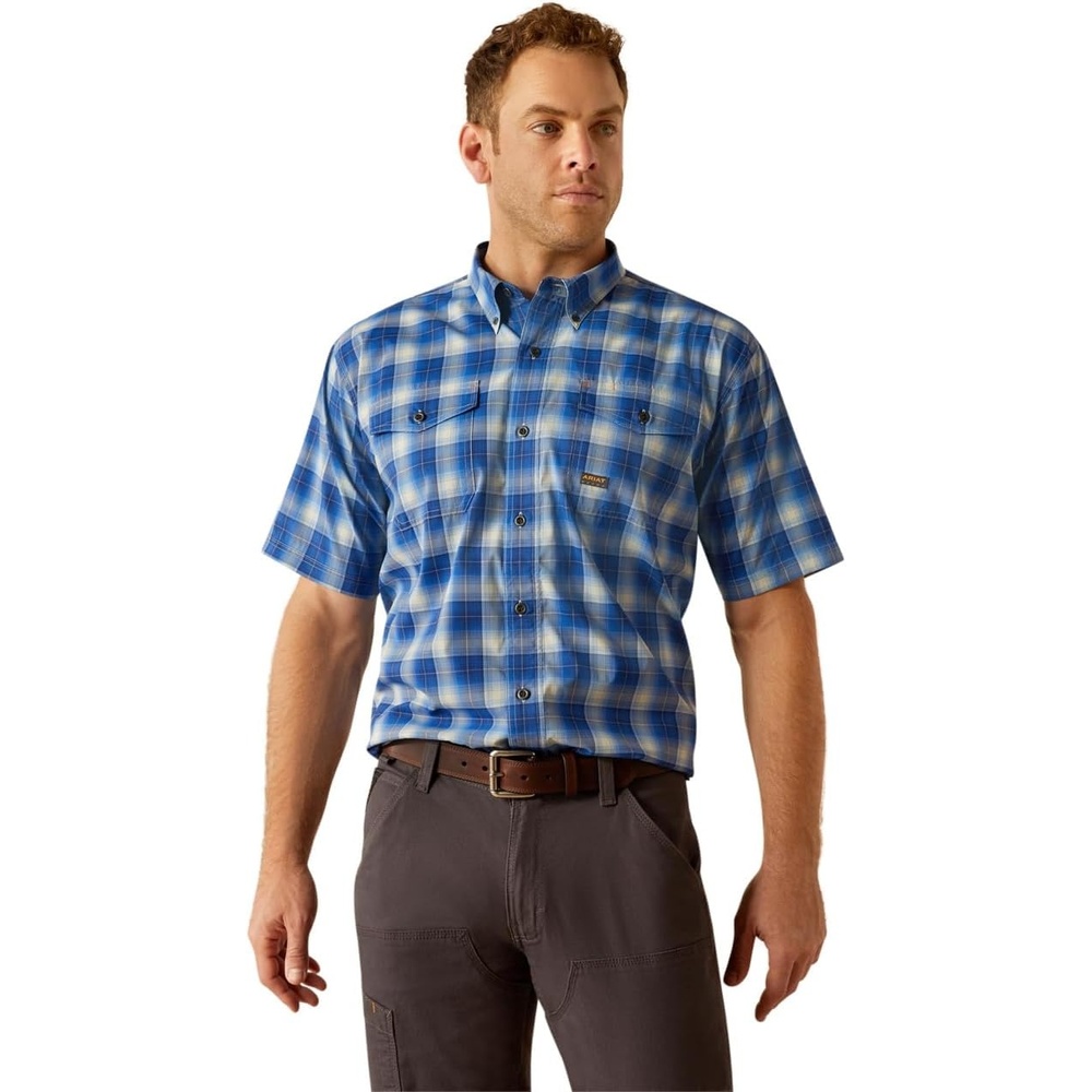 image:imageAriat Mens Rebar Made Tough Venttek Durastretch Work ShirtStrong Blue Plaid