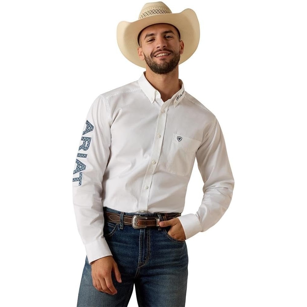 image:imageAriat Mens Team Logo Twill Fitted ShirtWhiteBlue Medallion Fill