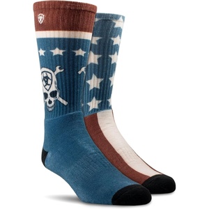 ARIAT Men’s Stars and Stripes Graphic Crew Work Socks, 2-Pack(Faded Patriot)