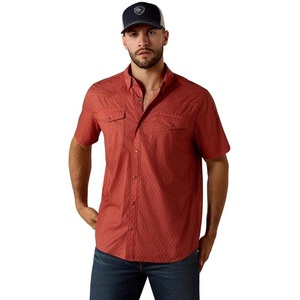 ARIAT Men’s Printed Venttek Western Fitted Snap Shirt(Chili Oil)