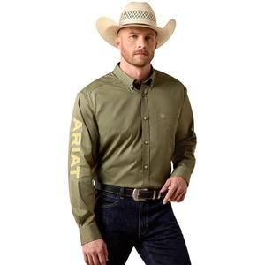 ARIAT Men’s Team Logo Lightweight Twill Classic Fit Shirt(Deep Lichen Green/Amber)