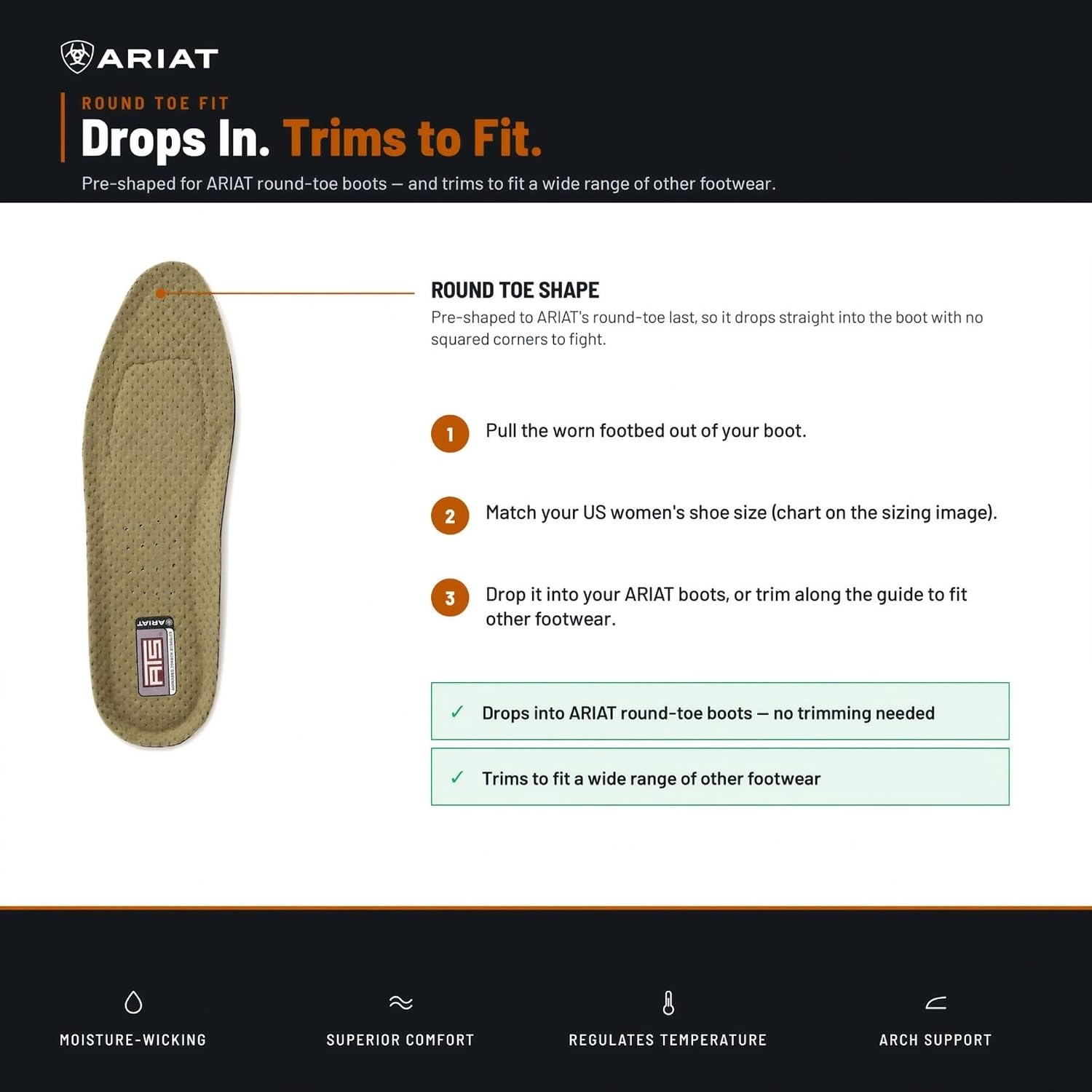 image:imageARIAT Womens ATS Round Toe Insole Gel Cushion FootbedMulticolor