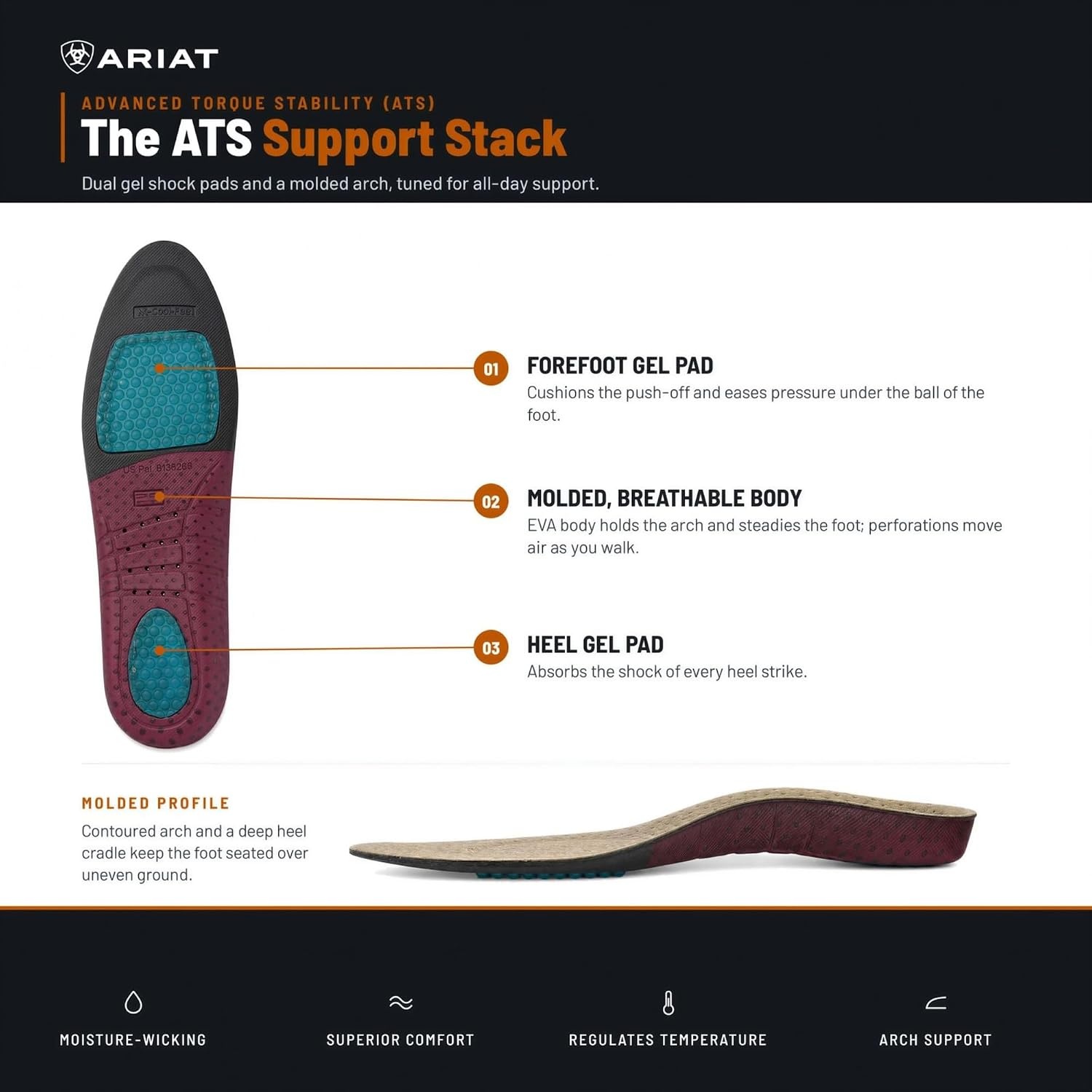 image:imageARIAT Womens ATS Round Toe Insole Gel Cushion FootbedMulticolor