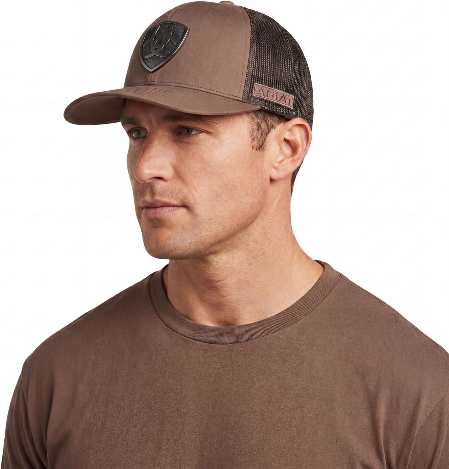 image:imageARIAT Mens Metal Shield Baseball Cap Snapback Structured Mesh BackBrown