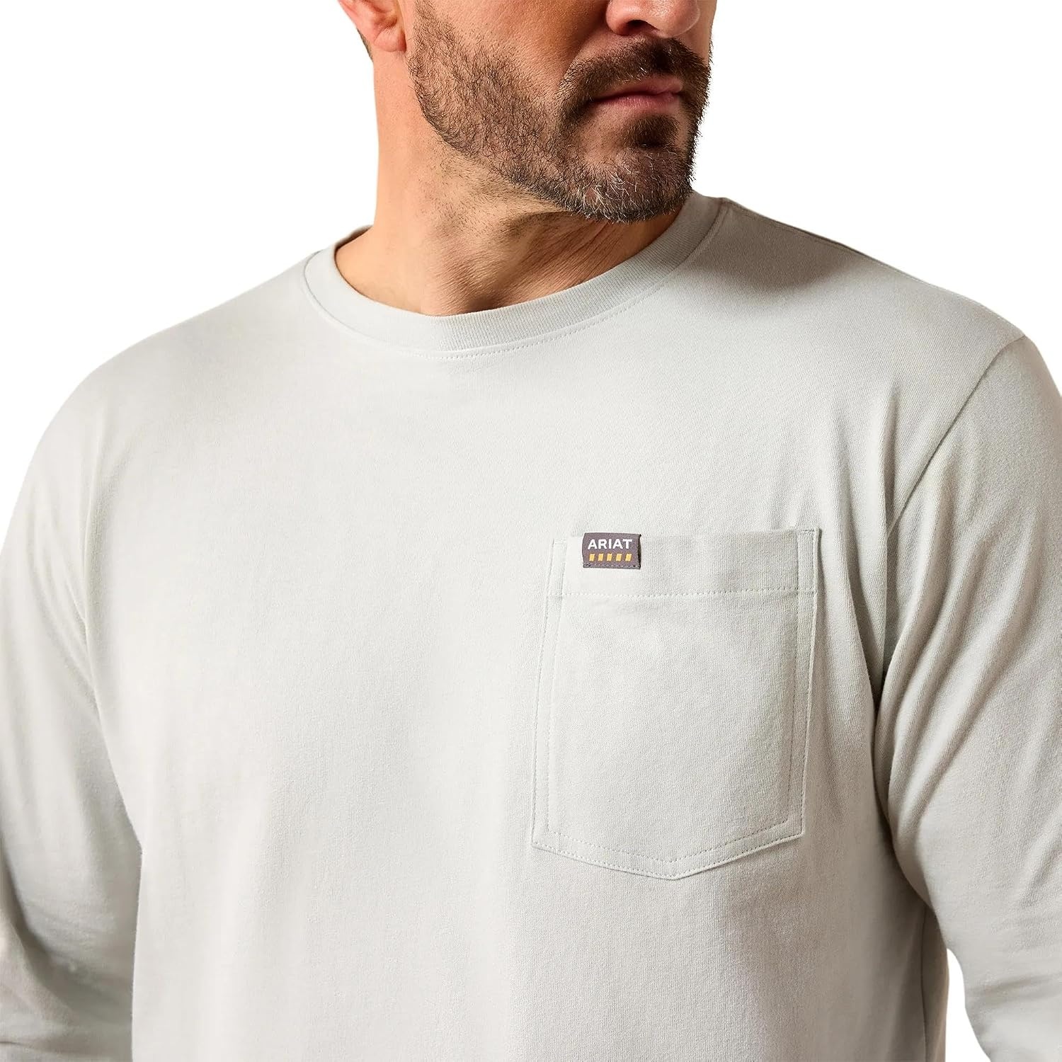 image:imageARIAT Rebar Cotton Strong Standard Logo Pocket Long Sleeve TShirtHarbor MistWeathervane