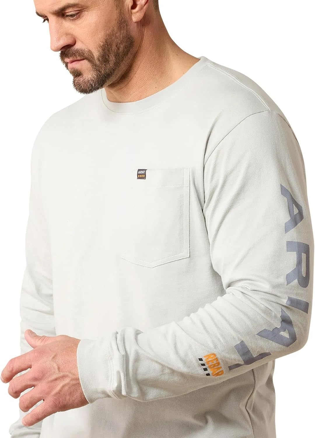 image:imageARIAT Rebar Cotton Strong Standard Logo Pocket Long Sleeve TShirtHarbor MistWeathervane