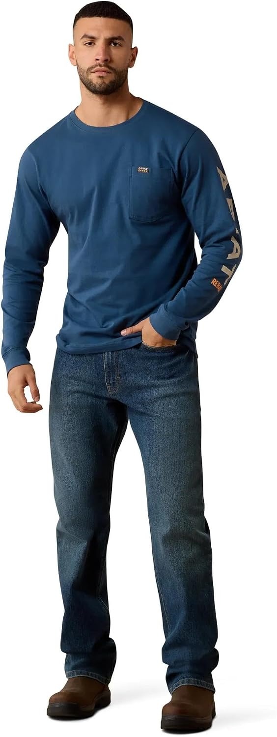 image:imageARIAT Rebar Cotton Strong Standard Logo Pocket Long Sleeve TShirtKey LargoSilver Lining