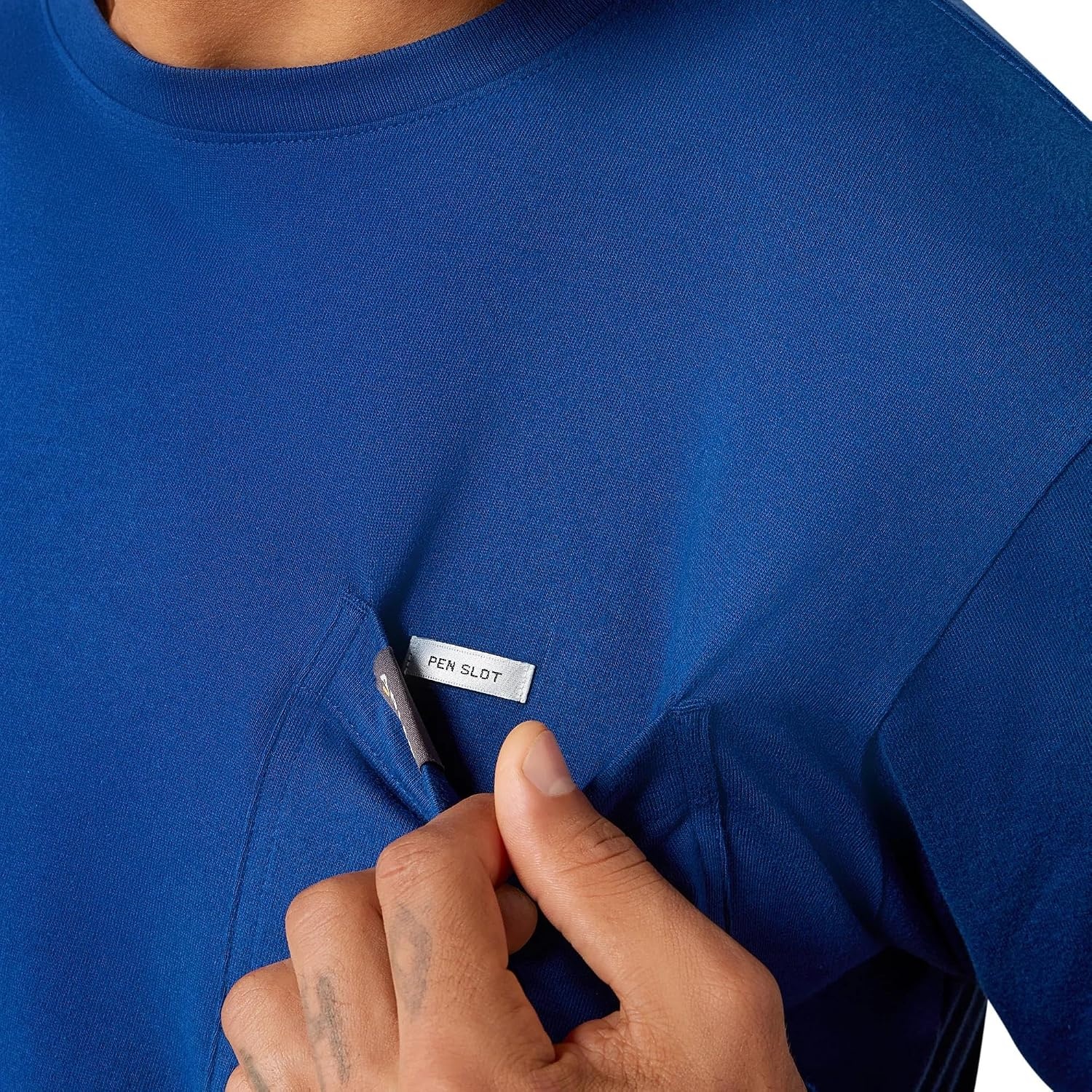 image:imageARIAT Rebar Cotton Strong Standard Logo Pocket Long Sleeve TShirtNavy PeonyNautical Blue