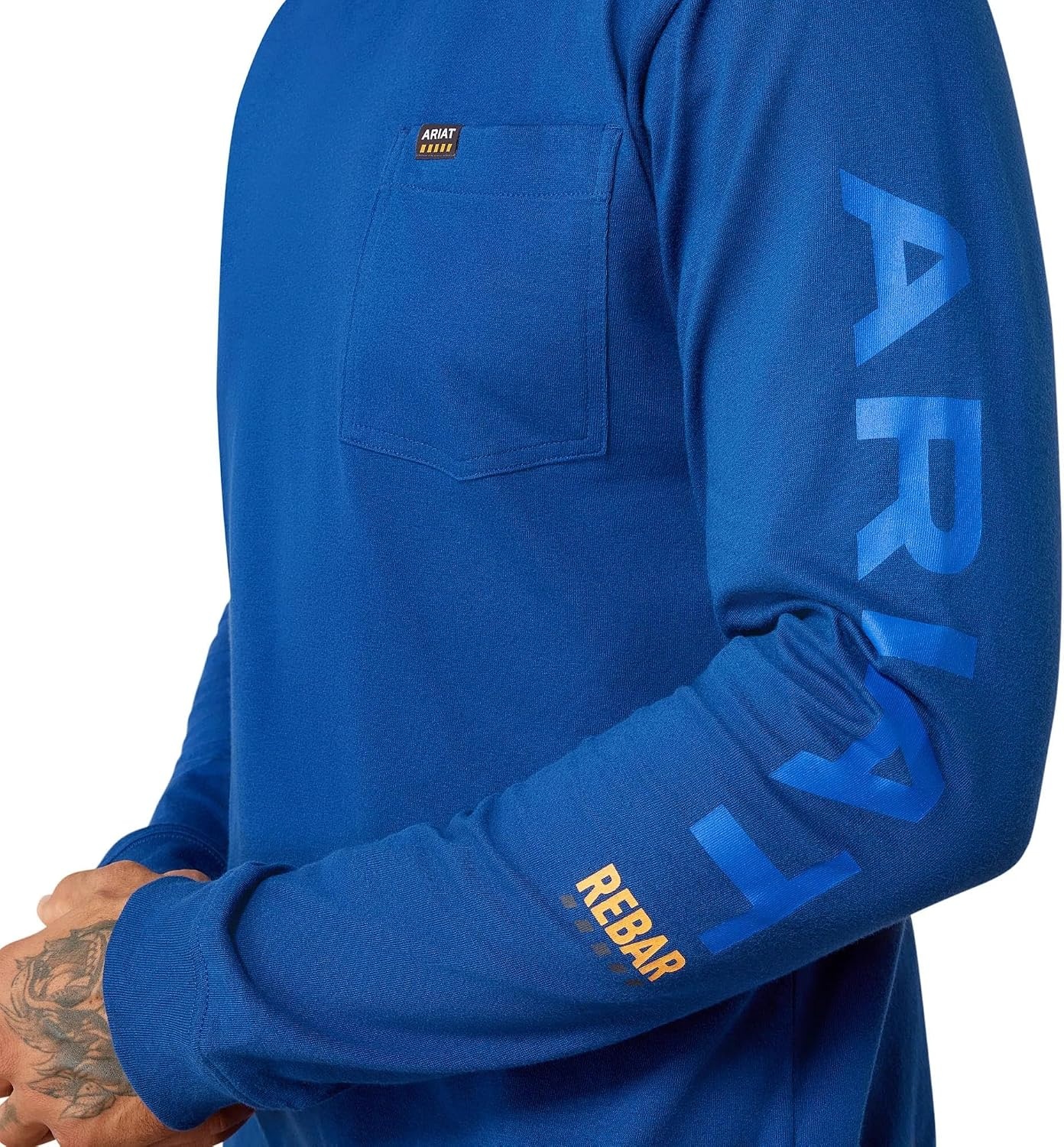 image:imageARIAT Rebar Cotton Strong Standard Logo Pocket Long Sleeve TShirtNavy PeonyNautical Blue