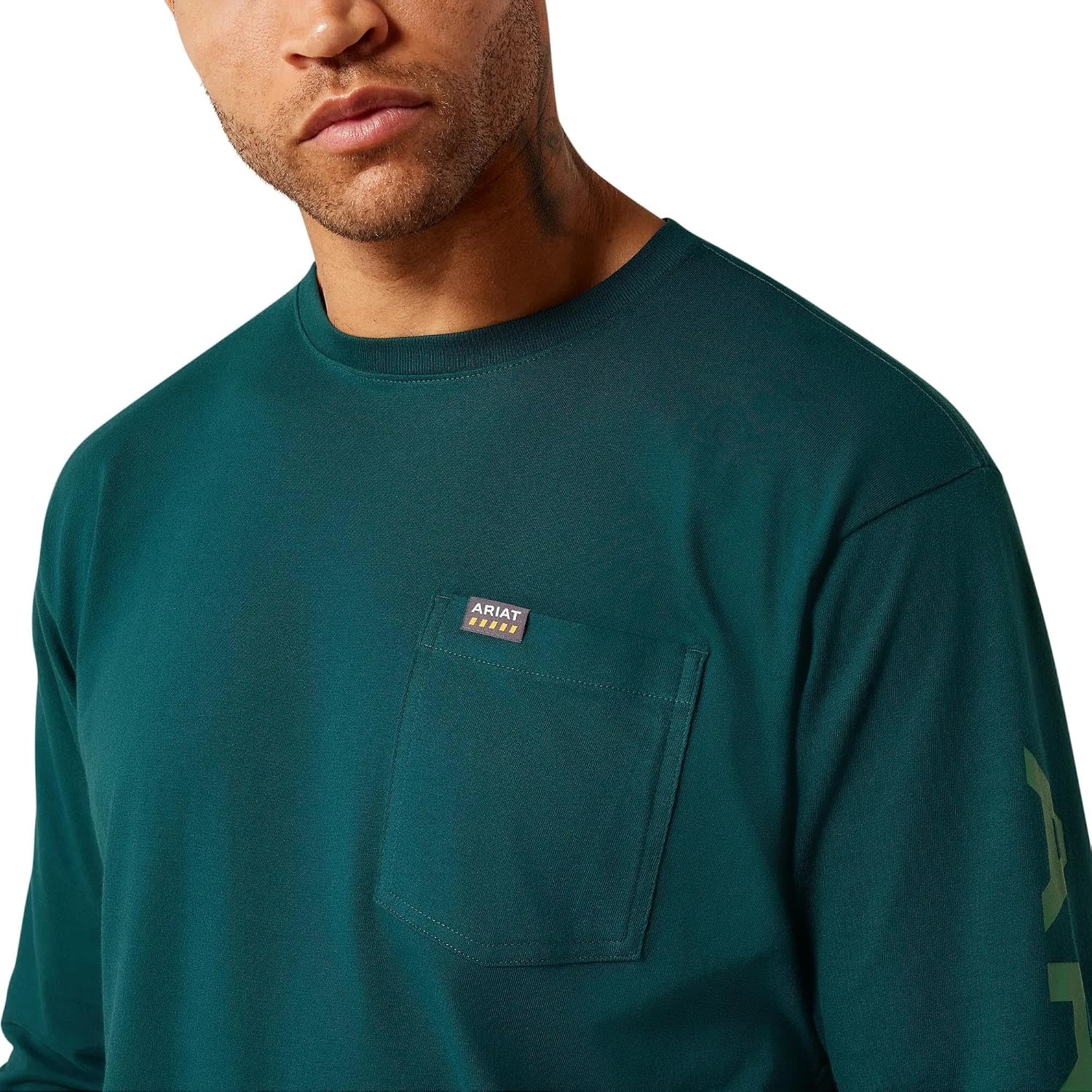 image:imageARIAT Rebar Cotton Strong Standard Logo Pocket Long Sleeve TShirtPonderosa PineFir