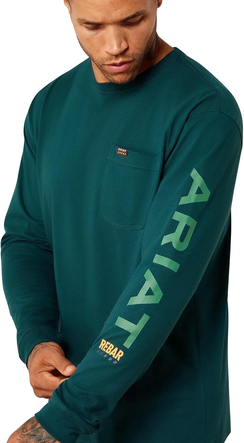 image:imageARIAT Rebar Cotton Strong Standard Logo Pocket Long Sleeve TShirtPonderosa PineFir