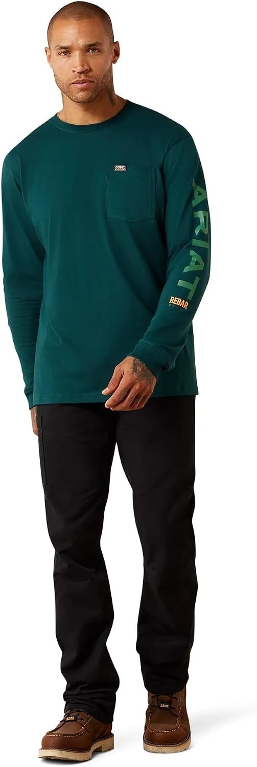 image:imageARIAT Rebar Cotton Strong Standard Logo Pocket Long Sleeve TShirtPonderosa PineFir