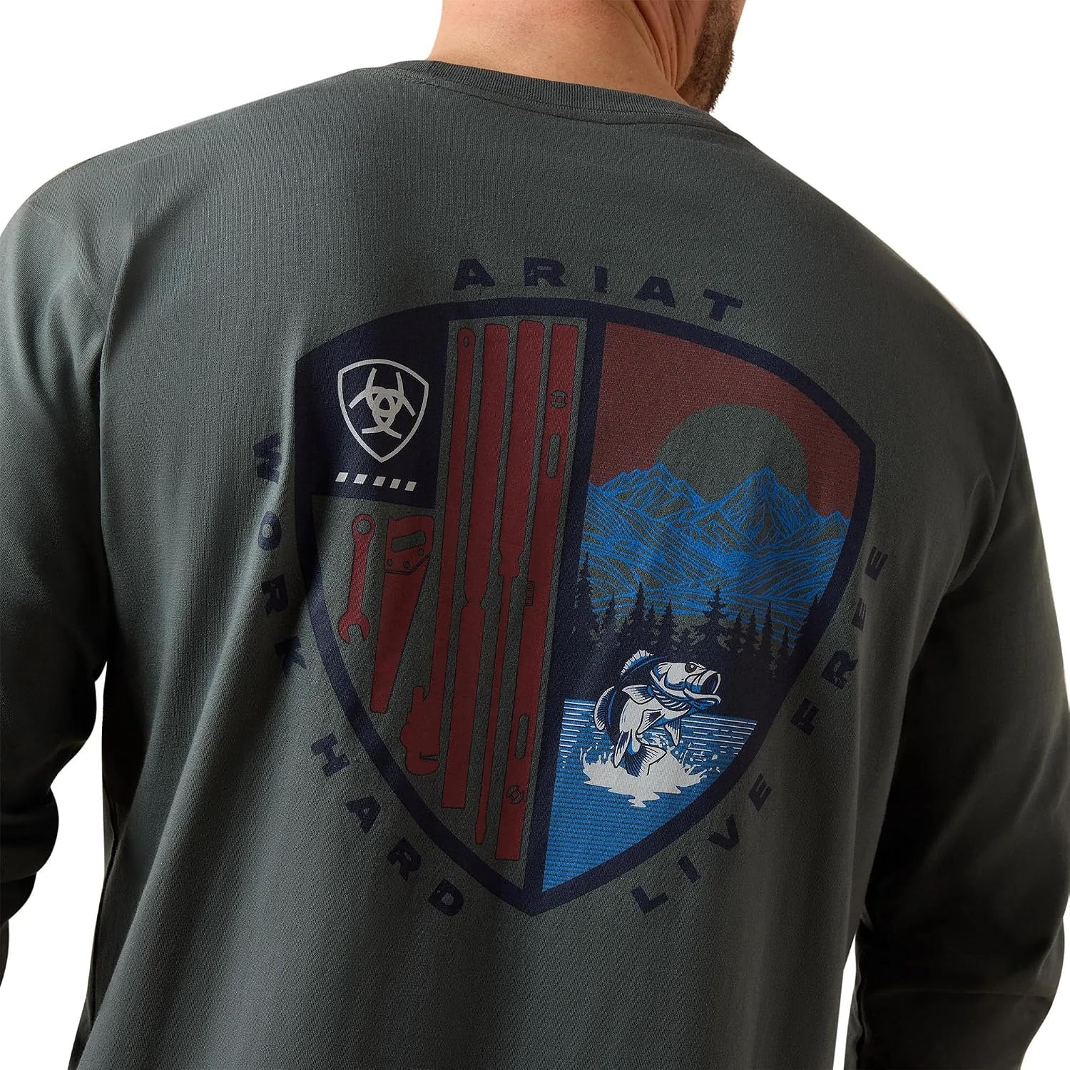 image:imageARIAT Rebar Cotton Strong Standard Logo Pocket Long Sleeve TShirtSteel Green