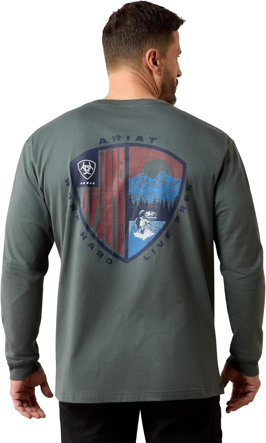 image:imageARIAT Rebar Cotton Strong Standard Logo Pocket Long Sleeve TShirtSteel Green