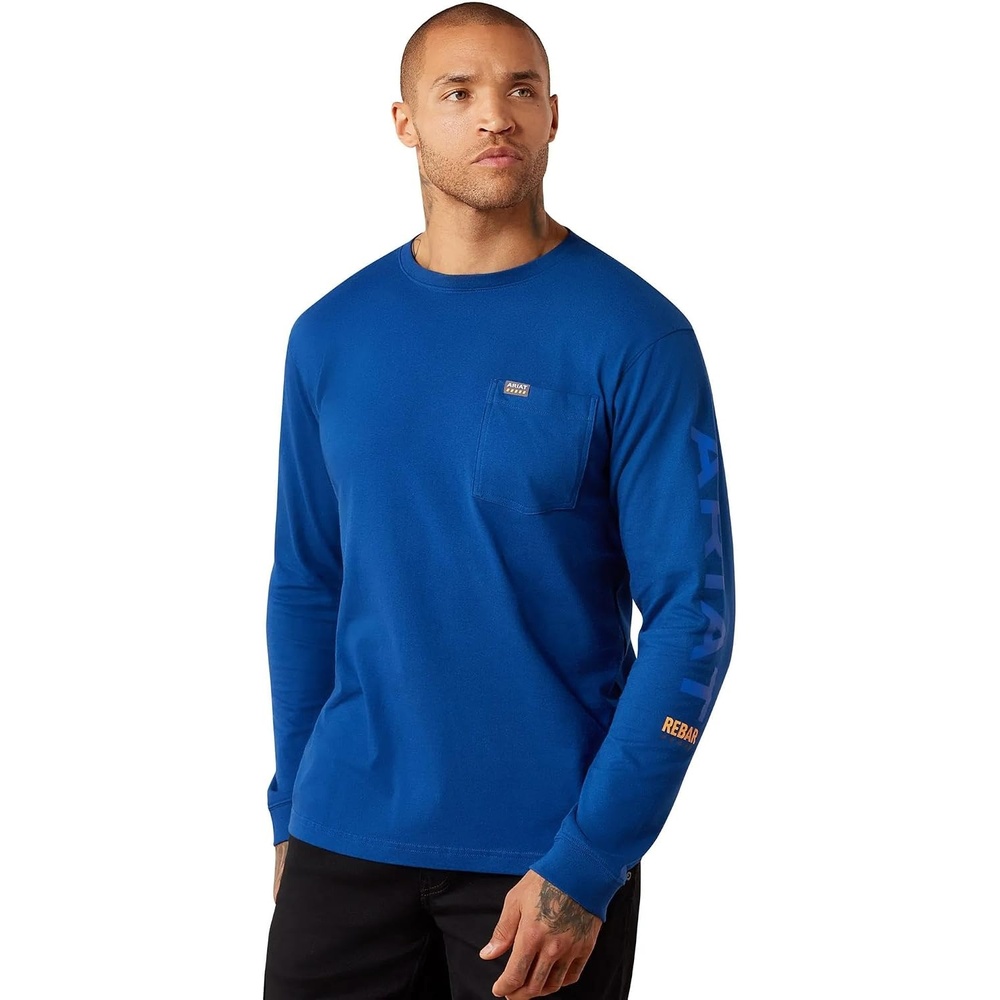 image:imageARIAT Rebar Cotton Strong Standard Logo Pocket Long Sleeve TShirtNavy PeonyNautical Blue