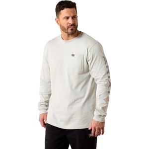 ARIAT Rebar Cotton Strong Standard Logo Pocket Long Sleeve T-Shirt(Harbor Mist/Weathervane)