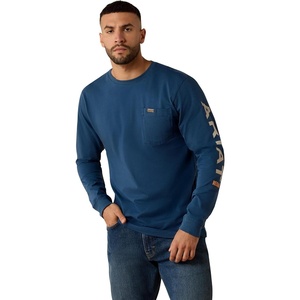 ARIAT Rebar Cotton Strong Standard Logo Pocket Long Sleeve T-Shirt(Key Largo/Silver Lining)