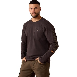 ARIAT Rebar Cotton Strong Standard Logo Pocket Long Sleeve T-Shirt(Licorice/Canteen)