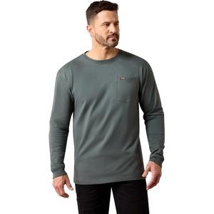 ARIAT Rebar Cotton Strong Standard Logo Pocket Long Sleeve T-Shirt(Steel Green)