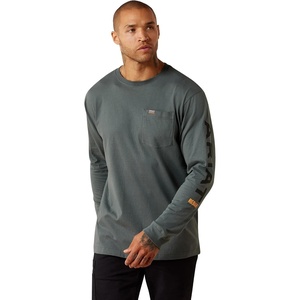 ARIAT Rebar Cotton Strong Standard Logo Pocket Long Sleeve T-Shirt(Urban Chic/Black)